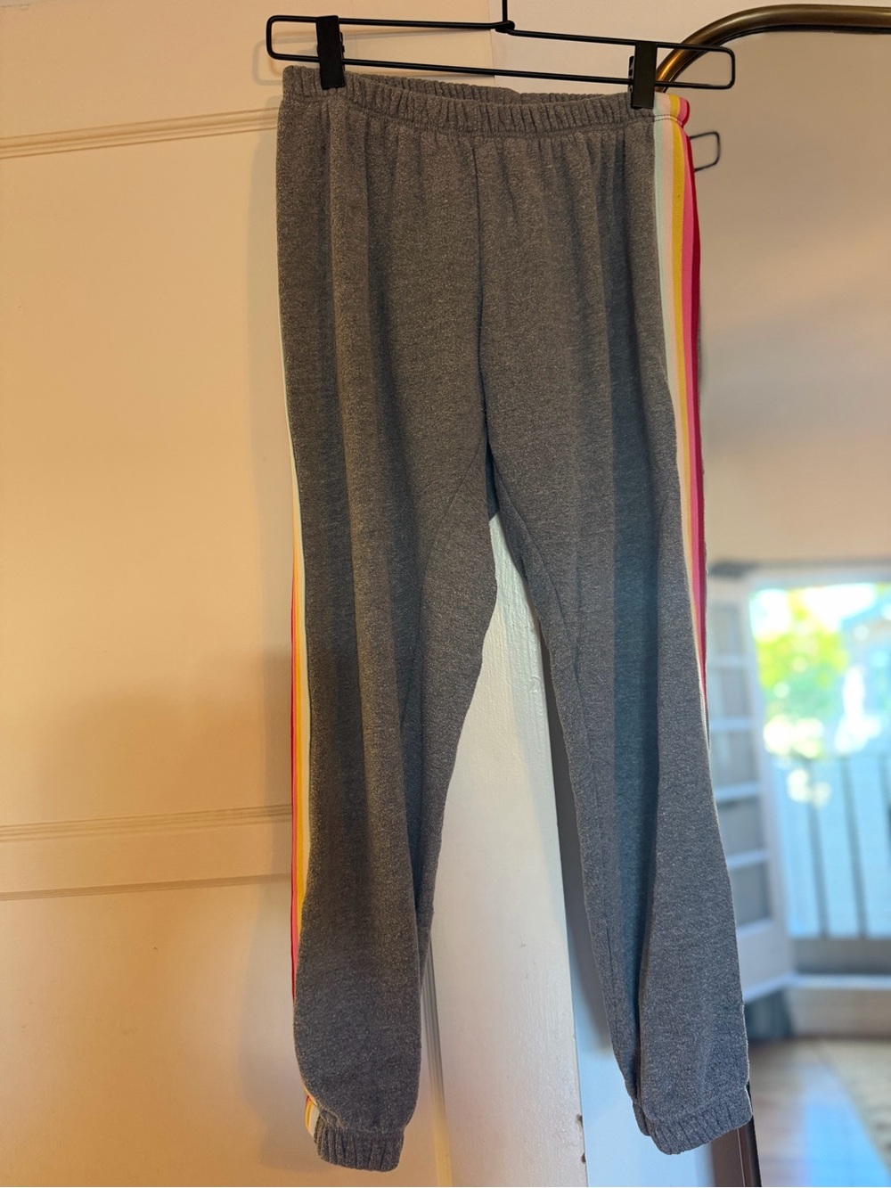 Spiritual Gangster Rainbow Side Stripe Cozy Knit Jogger Sweatpants Gray Small - Picture 5 of 5